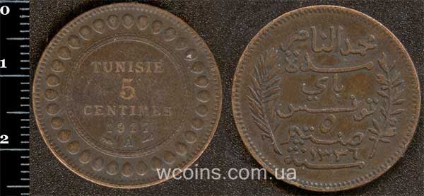 Монета Туніс 5 сантимів 1917