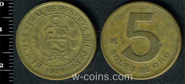 Монета Перу 5 соль 1980