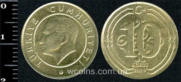 Монета Турція 10 куруш 2009