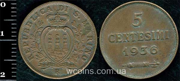Монета Сан-Маріно 5 чентезимо 1936