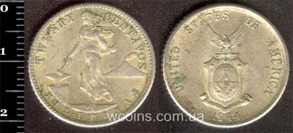 Монета Філіппіни 20 сентаво 1944