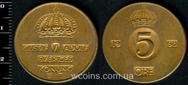 Монета Швеція 5 ере 1968