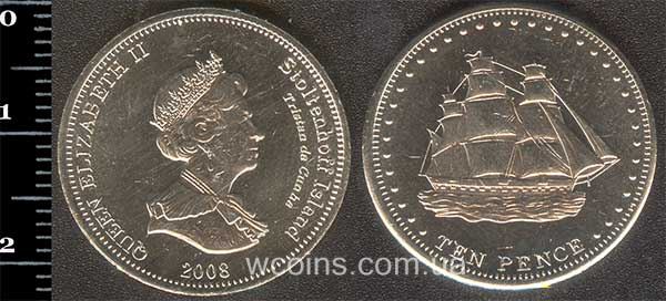 Монета Тристан-да-Кунья 10 пенсів 2008