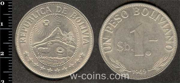 Coin Bolivia 1 peso boliviano 1969