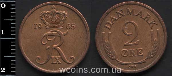 Монета Данія 2 ере 1965