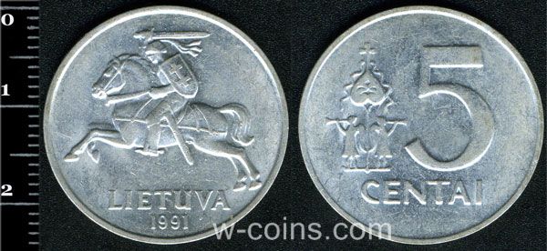 Монета Литва 5 центів 1991