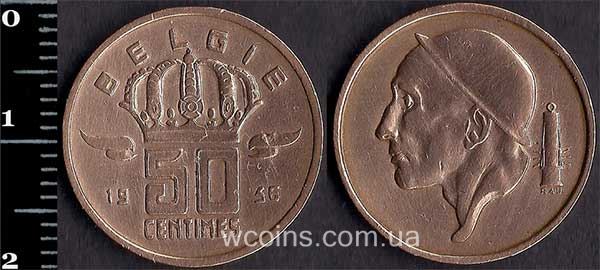 Монета Бельґія 50 сантимів 1956