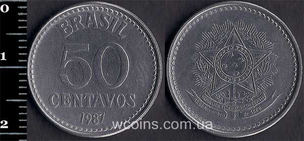 Монета Бразілія 50 сентаво 1987