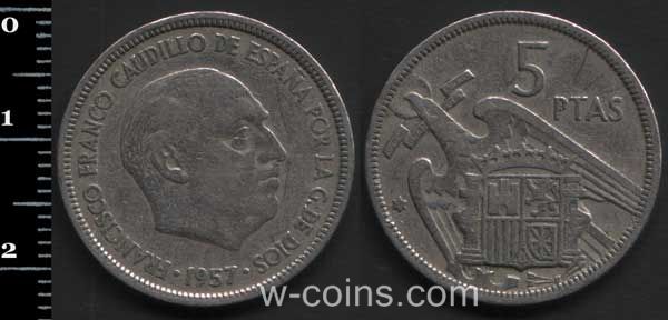 Монета Іспанія 5 песет 1957
