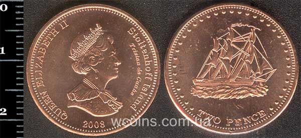Монета Тристан-да-Кунья 2 пенса 2008