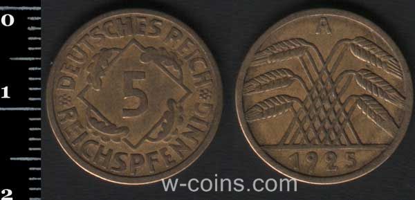 Монета Німеччина 5 рейхспфенігів 1925
