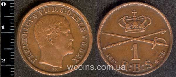 Монета Данія 1 рігсбанкскіллінг 1853
