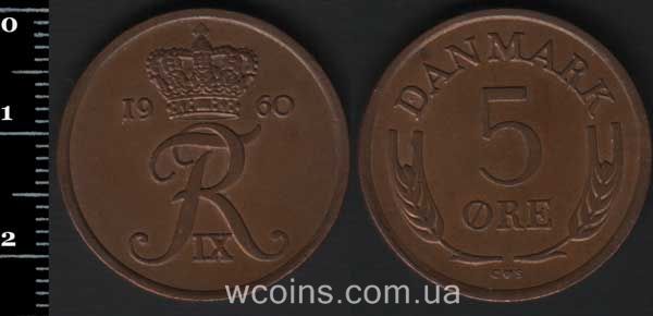Монета Данія 5 ере 1960