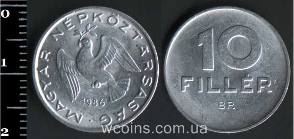 Монета Угорщина 10 філлерів 1986