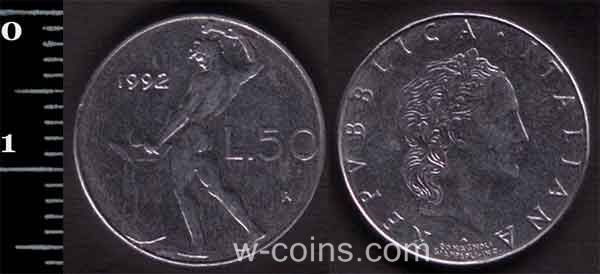 Монета Італія 50 лір 1992