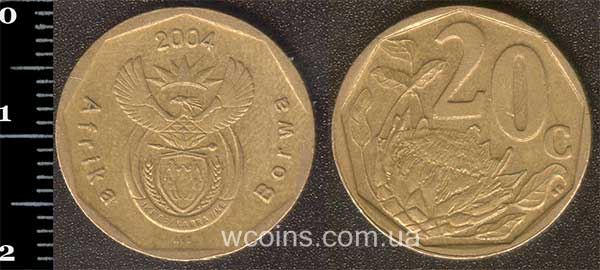 Монета Південна Африка 20 центів 2004