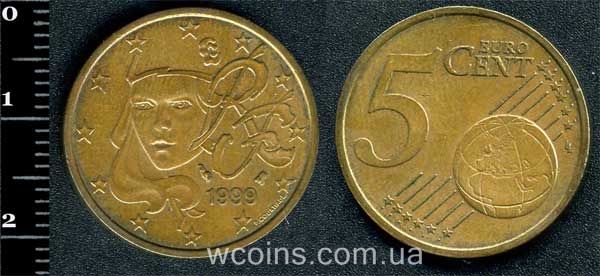 Монета Франція 5 євро центів 1999