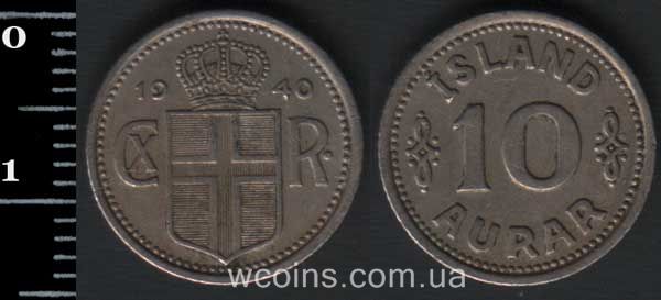 Монета Ісландія 10 аурар 1940