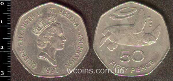 Монета Святої Єлени та Вознесіння О-ви 50 пенсів 1991