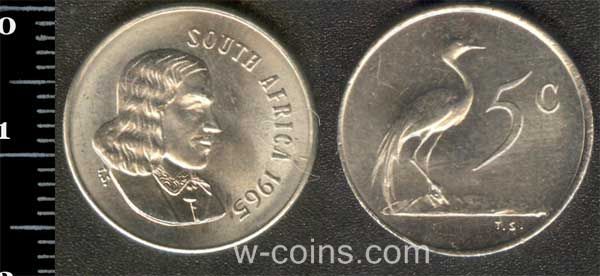 Монета Південна Африка 5 центів 1965