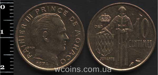 Монета Монако 10 сантимів 1974
