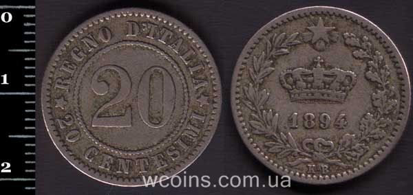 Монета Італія 20 чентезимо 1894