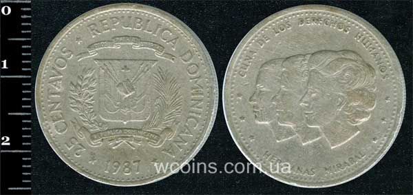 Монета Домініканська Республіка 25 сентаво 1987