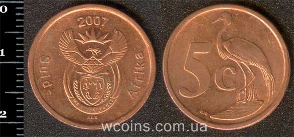 Монета Південна Африка 5 центів 2007