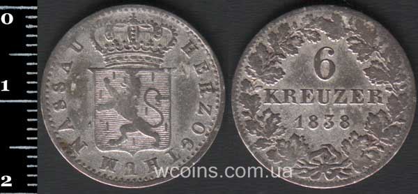 Монета Нассау 6 крейцерів 1838