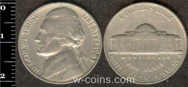 Монета США 5 центів 1963