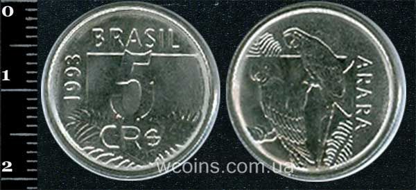 Монета Бразілія 5 крузейро реал 1993