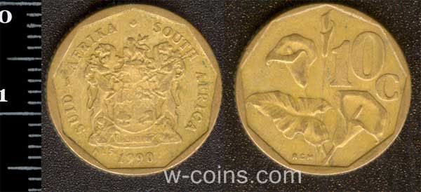 Монета Південна Африка 10 центів 1990