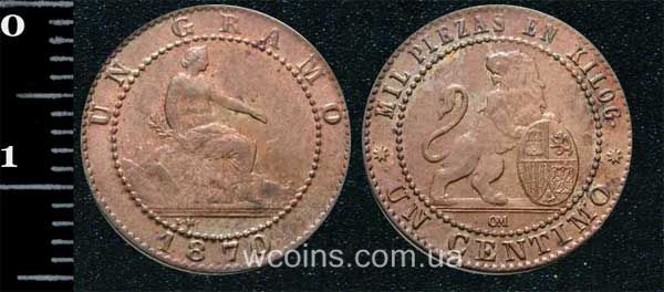 Монета Іспанія 1 сантим 1870
