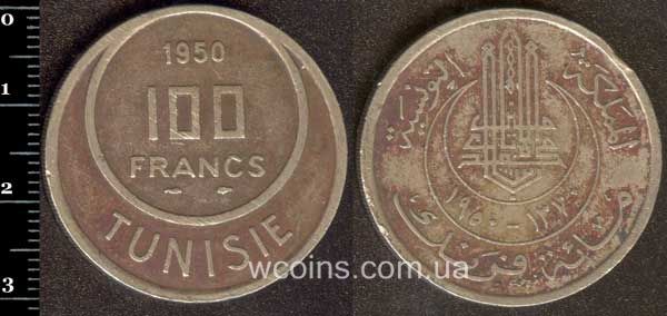 Монета Туніс 100 франків 1950