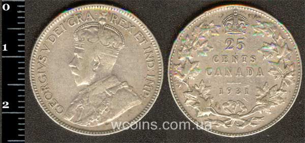 Монета Канада 25 центів 1931