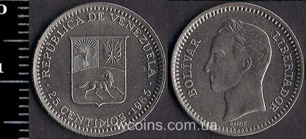 Монета Венесуела 25 сентимо 1965