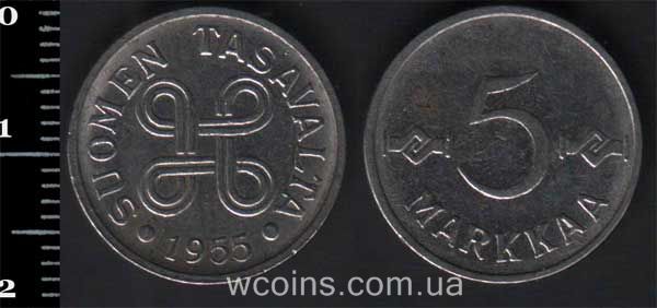Монета Фінляндія 5 марок 1955