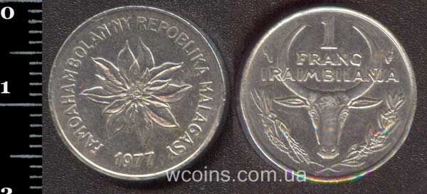 Coin Madagascar 1 franc 1977