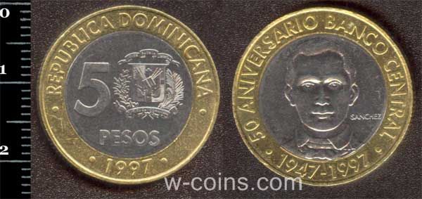 Монета Домініканська Республіка 5 песо 1997