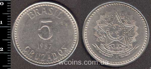 Монета Бразілія 5 крузадо 1987