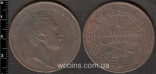 Монета Швеція 4 скіллінга 1849
