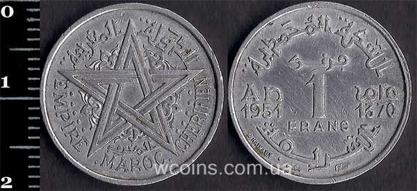 Монета Марокко 1 франк 1951