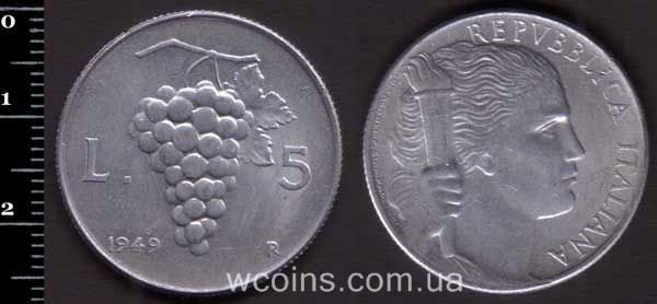 Монета Італія 5 лір 1949