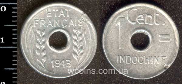 Coin French Indochina 1 cent 1943