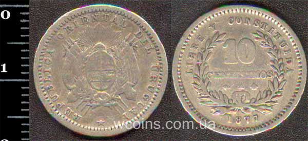 Монета Уругвай 10 сентесимо 1877
