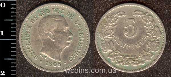 Монета Люксембург 5 сантимів 1908