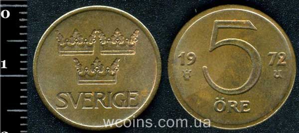 Монета Швеція 5 ере 1972