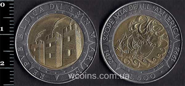 Монета Сан-Маріно 500 лір 1992