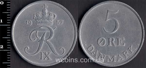 Монета Данія 5 ере 1957