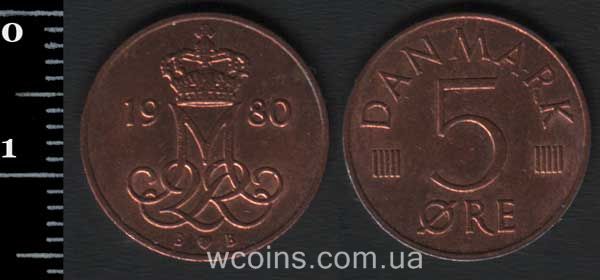 Монета Данія 5 ере 1980